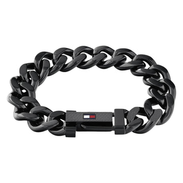 Ανδρικό ατσάλινο βραχιόλι Tommy Hilfiger 2790639 χειροπέδα σε μαύρο χρώμα και σχέδιο αλυσίδας με διαγώνια πλέξη.